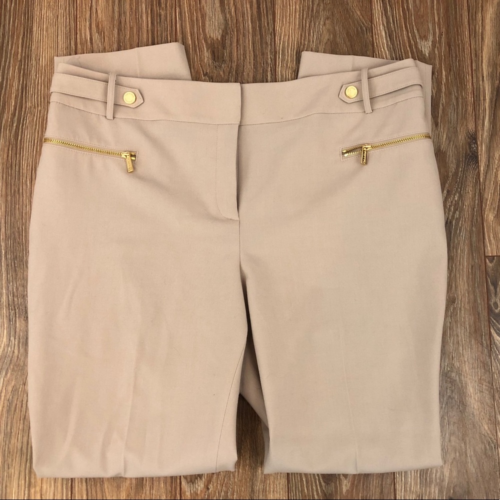 Calvin Klein Tan Career Pants With Gold Accents